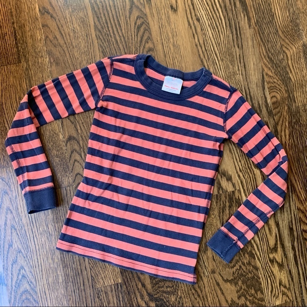 Hanna Andersson Striped Cotton Long Sleeve Pajama Top 6-7 120cm Blue Navy Orange